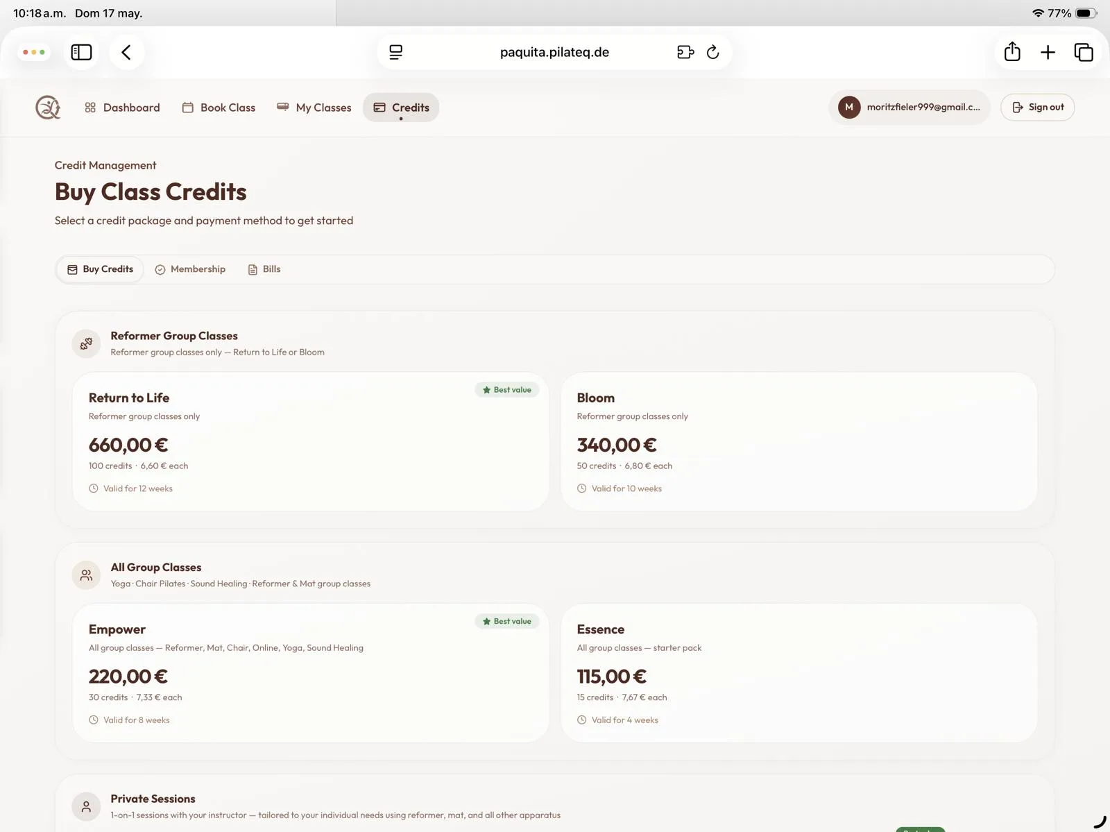 Choice of credit packages
